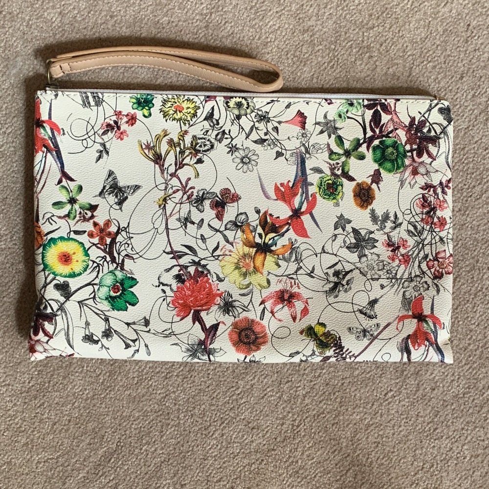 Floral Print Clutch with Wrist Strap